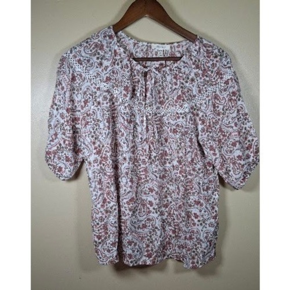 Como Blu Womens Paisley Floral Crochet Lace Trim Peasant Blouse Orange Medium